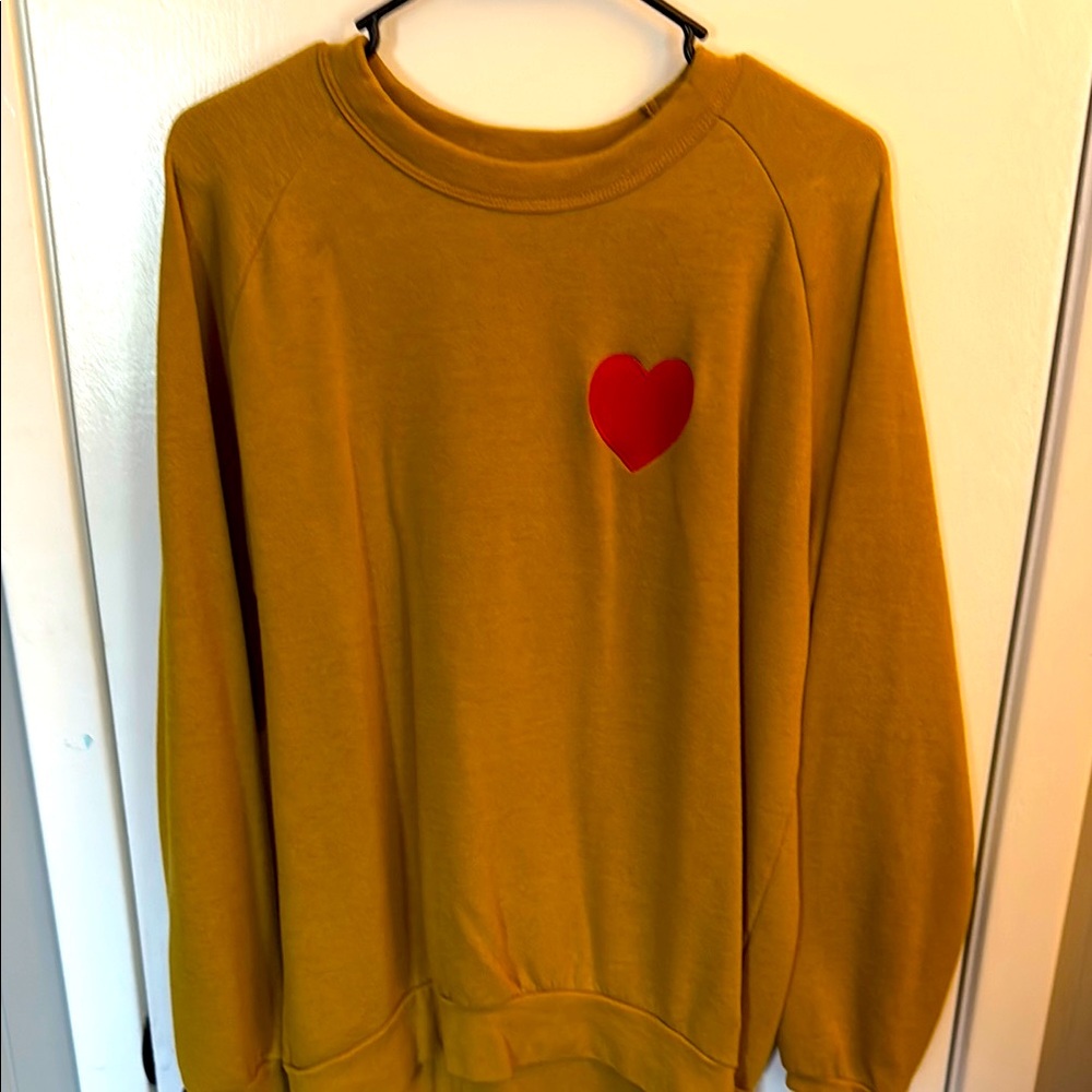 Aviator Nation Mustard Sweatshirt with Red Heart